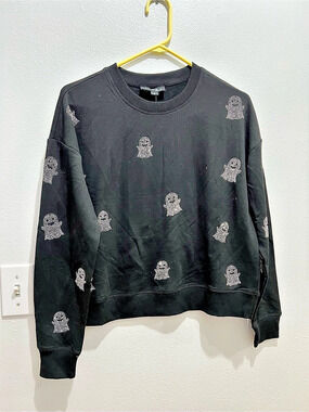 Marled Graphic Sweatshirt in Black Size Small NWT